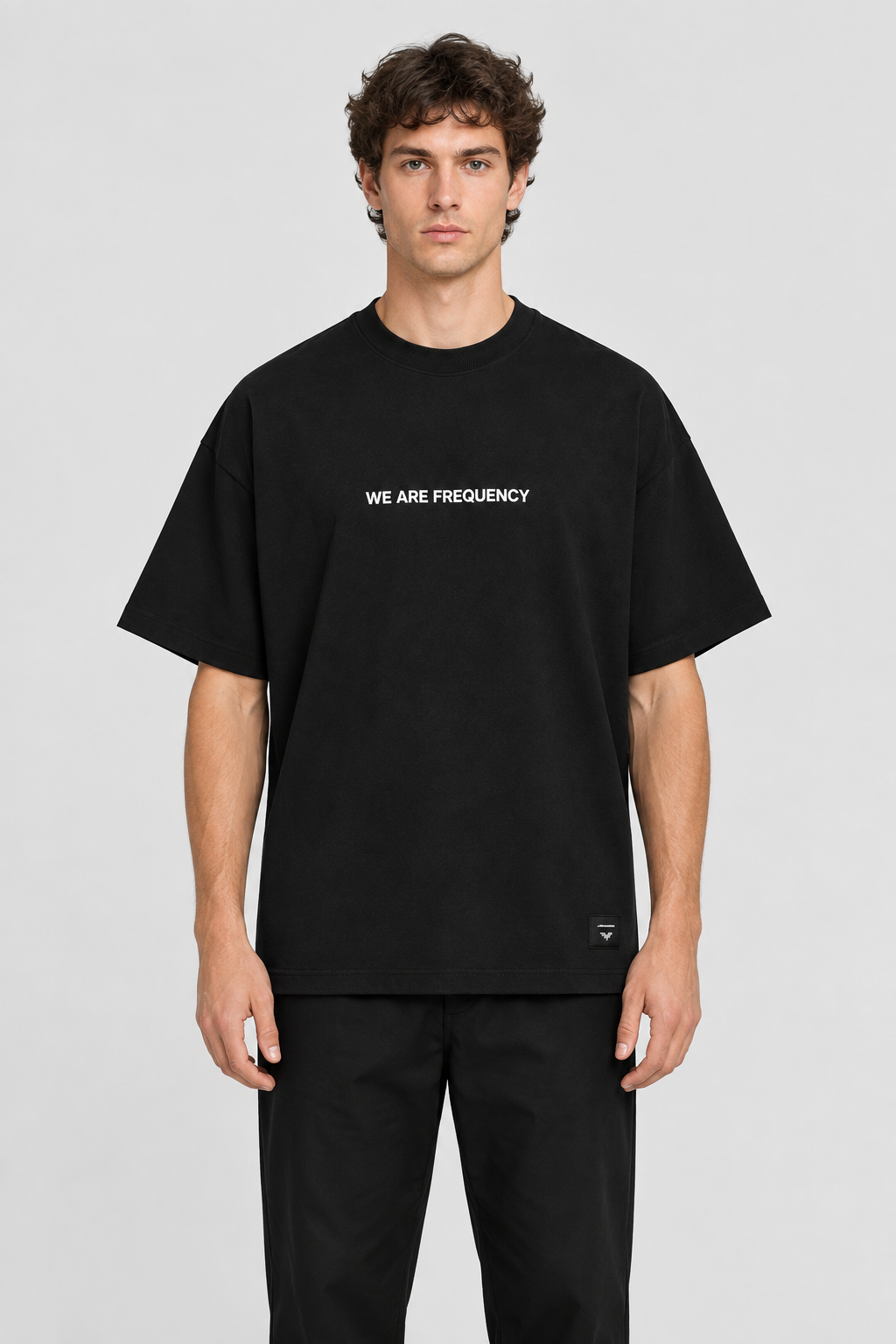 Black Statement Tee front on model