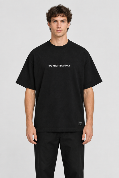 Black Statement Tee front on model